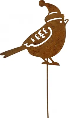 Produktbild von Gartenstecker Vogel mit Mütze Edelrost Deko 12cm – Herbstdeko Metall Rost 6er Set, 6 Stück