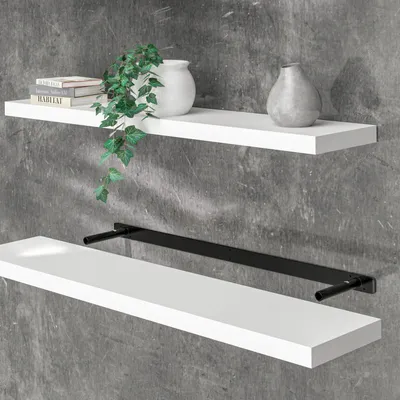 Image de CASARIA® Étagère murale flottante blanche 110 cm MDF robuste effet flottant support de fixation inclus étagère bois
