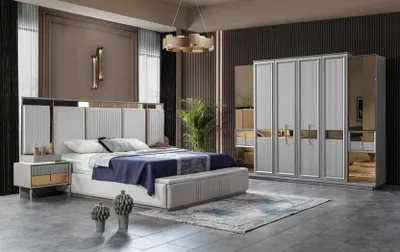 Produktbild von Elternzimmer Garnitur Schlafzimmer Set Komplette Schrank Bett Nachttisch 4tlg