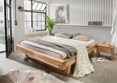 Produktbild von Monaco Balkenbett Bett OK 180x200 Wildeiche Natur Geölt