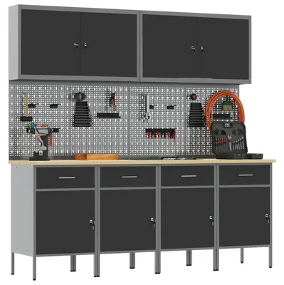 Productafbeelding van vidaXL Werkbank met opbergruimte, 10 stuks, zwart, voor ingenieurs, van hout en staal
