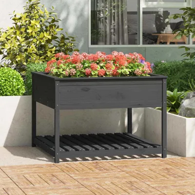 Productafbeelding van Maison Exclusive - Plantenbak met opbergruimte, grijs, 111,5 x 111,5 x 81 cm, massief grenenhout