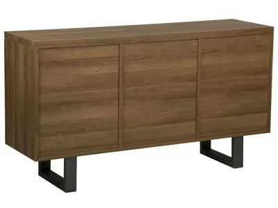 Produktbild von BELIANI Komoda trzydrzwiowa ciemne drewno szara metalowa baza pojemne półki loft industrialna przechowywanie salon szafka