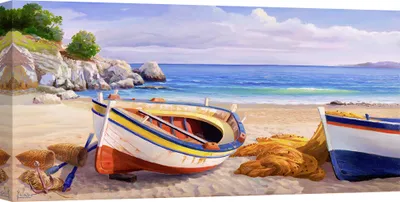 Productafbeelding van Zeilborden met het thema zee – Adriano Galasso, Middag aan de Middellandse Zee – 120x60 cm