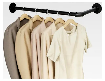 Produktbild von Kleiderstangen L-Form, industrielle Wandmontage, Kleiderständer für Garderobe, Wandgarderobenstange für Bad, Flur, Küche, 60x30cm, Schwarz