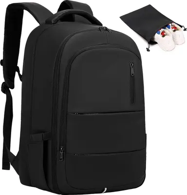 Immagine prodotto di Delgeo zaino da viaggio per laptop da uomo, zaino per computer in pelle impermeabile da 17,3", zaino per oggetti personali di grandi dimensioni omologato per il volo con borsa per scarpe per il lavoro e il weekend all'università, nero