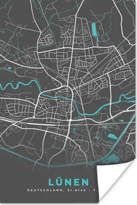 Produktbild von MuchoWow® Poster Deutschland - Blau - Lünen - Stadtplan - Karte 120x180 cm - Kunstposter