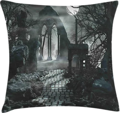 Produktbild von ABAKUHAUS gotisch Kissenbezug, Vollmond Mittelalterlichen Tempelruinen bei Nacht, 60 x 60 cm, Blau grau