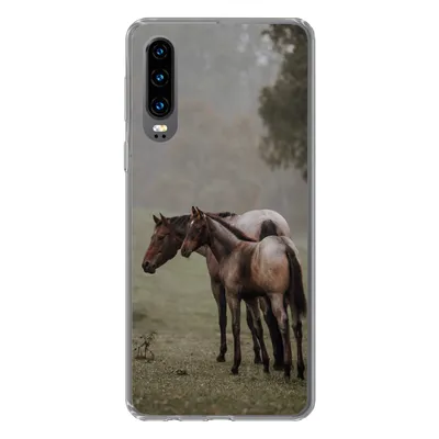 Produktbild von MuchoWow® Handyhülle Schutzhülle Hülle für Huawei P30 Pferde - Natur - Nebel Silikon Softcase Handy Hülle - Kartenbesitzer