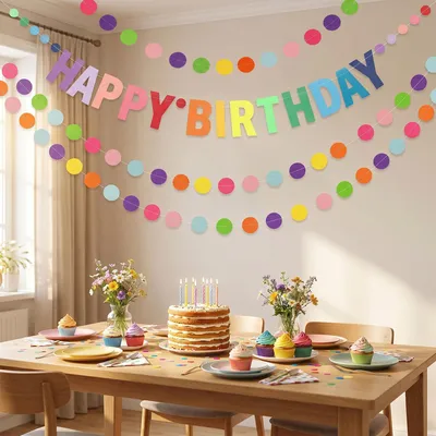 3 Papiergirlanden 4 m, Happy Birthday-Banner