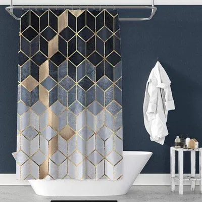 Obrázek produktu pro Sprchový závěs s geometrickým vzorem, 180 x 200 cm, voděodolný textilní závěs do koupelny z polyesteru s 12 kroužky