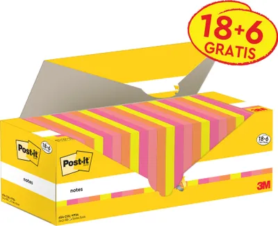 Image de Post-it notes adhésives 654-COL-VP24 76x76mm 100fls assorties. 24pcs.