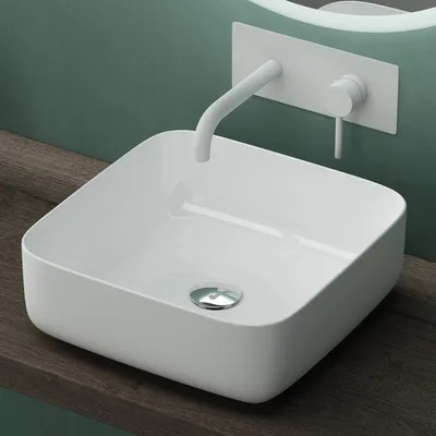 Produktbild von Mai & Mai Waschbecken Aufsatzwaschbecken BTH: 38,5x38,5x14cm Waschschale Waschtisch aus Keramik in Weiß rechteckig mit Nano-Beschichtung Brüssel106