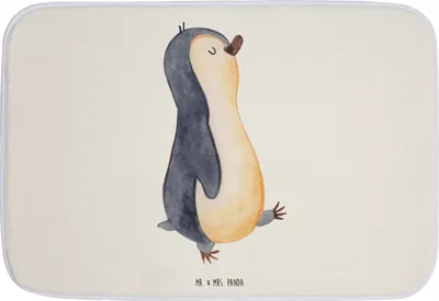 Produktbild von Mr. & Mrs. Panda Badteppich Pinguin marschieren - Weiß - Geschenk, Spazieren, Pinguine, Teppich Fürs Bad, Duschvorleger, Badvorleger, Badematte, Bruder, Familie