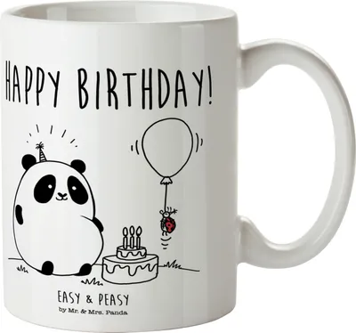Produktbild von Mr. & Mrs. Panda Becher Panda Geburtstag - Weiß - Geschenk, Tasse, Kaffeebecher, Geschenktasse, Kaffeetasse, cappuccinotasse