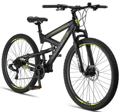 Zdjęcie produktu dla Rower górski Licorne Bike Strong 2D Premium w rozmiarach 26, 27,5 i 29 cali - rower dla chłopców, dziewcząt, kobiet i mężczyzn - przednie i tylne hamulce tarczowe - 21-biegowa przekładnia Shimano -