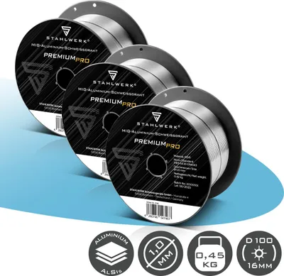 Produktbild von STAHLWERK 3 x Schweißdraht MIG MAG Aluminium ER4043 AlSi5 1,0 mm 0,45 kg Rolle