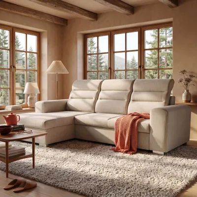 Produktbild von MUFFO Ecksofa CLOUD S Links mit Schlaffunktion 120x200 Velours Creme, KI-generiertes Bild