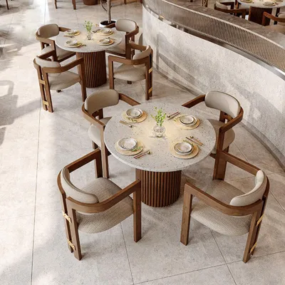Produktbild von Holzstuhl mit Armlehnen, hellbeiger Stoffbezug, Schaumstoffpolsterung, bequem und stabil, ideal für Café, Restaurant & Essbereich, Einzelsi 57*52*77cm