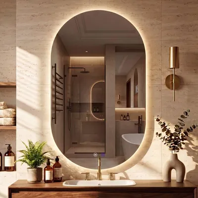 Immagine prodotto di Specchio da bagno ovale Barbora con illuminazione LED | Colore: trasparente/vetro | Dimensioni: 60x3x100 cm