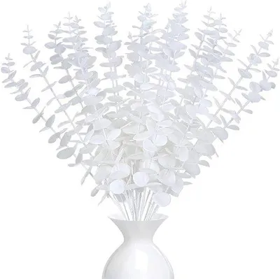 Produktbild von Kunstmatige Eucalyptus-Blumen-Set mit 20 Stücken - Weiß - Dekoration für Hochzeit und Party - Indoor-Blumenständer
