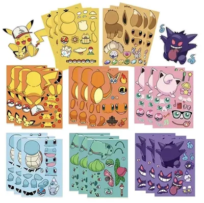 Image de Lot de 8 puzzles autocollants Pokémon, avec des autocollants Pikachu, idéal pour un cadeau d'anniversaire