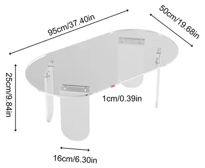 Immagine prodotto di Tavolino da divano in acrilico - Tavolino ovale per il soggiorno e tavolino ausiliario - 95x50x36 cm - 4 gambe - Stile moderno e minimalista - Trasparente