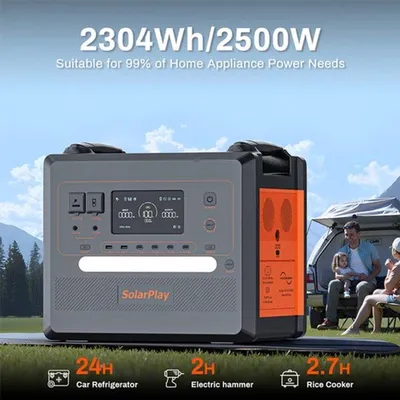 Immagine prodotto di Centralina portatile con batteria LiFePO4 da 2304 Wh e potenza di 2500 W, ideale per l'alimentazione di emergenza e per l'uso all'aperto