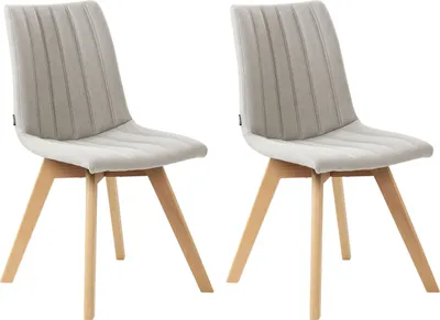 Produktbild von BELIANI Esszimmerstuhl 2er Set Hellgrau Stoffbezug Gesteppt Vertikale Steppung Helle Holzbeine Ohne Armlehnen Retro-Design Wohnzimmer Küche Wohnküche