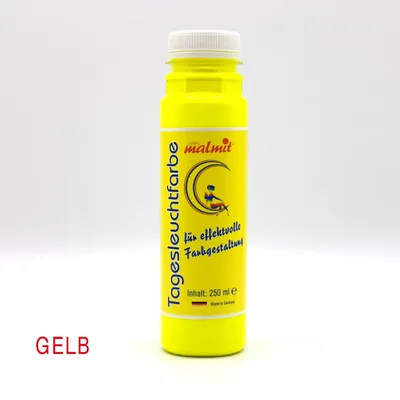 Produktbild von Tagesleuchtfarbe Gelb 250ml auf Wasserbasis seidenmatt hochdeckend lichtecht schnelltrocknend