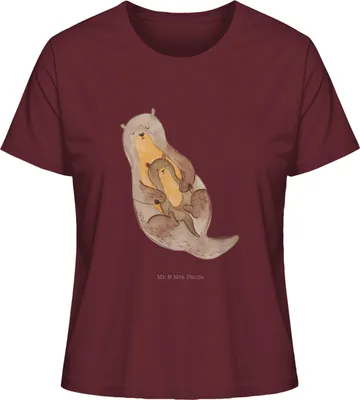Produktbild von Mr. & Mrs. Panda Kurzarmshirt Damen Otter Kind Größe S - Burgundy - Geschenk, Basic Shirt, Familie, Oberteil, Mama, Tochter, Mutter, Baby, Sommershirt, Geburt