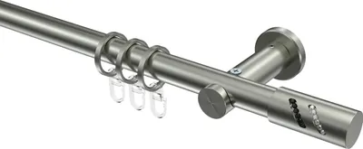 Produktbild von Interdeco Gardinenstange / Vorhangstange Edelstahl-Optik, Typ Platon Zoena (Glitzerzylinder), 20 mm Ø 1-läufig, 180 cm