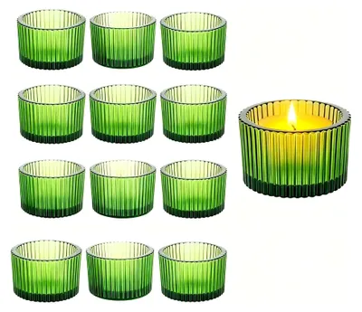 Produktbild von Teelichthalter 12 Stück Teelichter Gläser, Tischdeko Kerzenständer für Windlicht Tischdeko, Jahrestag Party Dekoration, Hochzeit, Geburtstagsfeier (Grün)