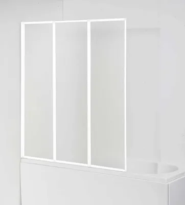 Produktbild von sanicomfort Badewannenaufsatz MALO 120x140 cm – 3-teilig Faltwand, Kunststoffglas Tropfendekor, Alu-Rahmen, Spritzschutz für Badewanne, beidseitig montierbar, weiß