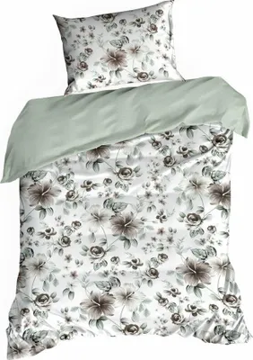 Produktbild von EUROFIRANY | Bettbezug Set - Bettwäsche - 140 x 200 cm - Weiß Grau - Blumen - Bettgarnitur - 100% Baumwolle