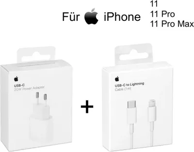 Zdjęcie produktu dla Ładowarka Apple iPhone 11 Pro 20 W MHJE3ZM/A + kabel ładujący USB-C do Lightning o długości 1 m MQGJ2ZE/A