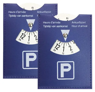 Produktbild von Parkscheibe-Set, bestehend aus 2 Stück, aus Kunstleder, Parkuhren, 11 x 15 cm, universell für Fahrzeuge