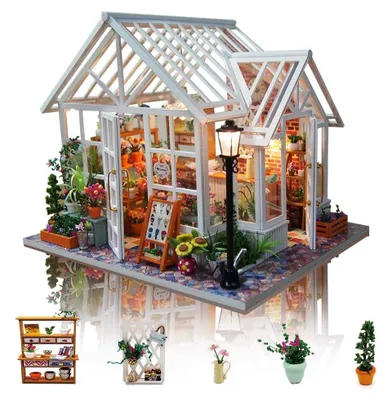 Produktbild von Miniaturhaus Puppenhaus Bausatz - LED-Beleuchtung - Zum Selbstbau - Mit Möbeln - Dekoration