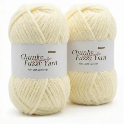 Image de Fil chenille pour crochet, 2 pelotes de 100g chacune, couleur crème, avec accessoires pour bébés et amigurumis