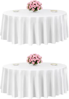 Produktbild von VEVOR 2 Stk. runde Tischdecken Tischwäsche 3048 mm, knitterfreier Tischdeckenschutz, maschinenwaschbares Tischtuch aus Polyestergewebe für Partys Hochzeiten Bankette formelle Veranstaltungen, Weiß
