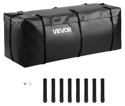 Image de Sacoche de porte-bagages VEVOR pour attelage de remorque en PVC 840D imperméable (0,34 m³), sacoche de rangement pour la surface de chargement des camions avec sangles renforcées pour voitures, SUV et fourgonnettes, noir