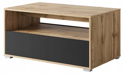 Obrázek produktu pro Konferenční stolek do obývacího pokoje, police s úložným prostorem, 90 cm, barva wotan/černá matná