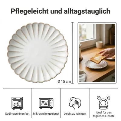Immagine prodotto di Piatto in porcellana bianco crema 15 cm – Piatto con bordo a forma di conchiglia, piatto da dessert e da pane