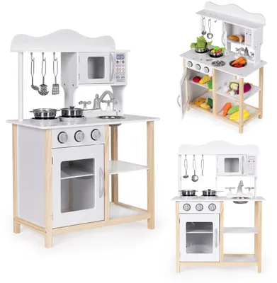Obrázek produktu pro Dřevěná kuchyňka pro děti s troubou a kuchyňskými doplňky - bílá ECOTOYS