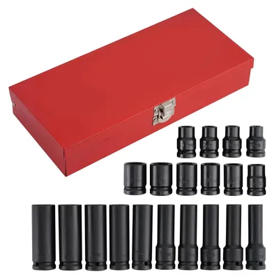 Produktbild von Steckschlüsselsatz - 20-tlg. tiefes Schlagnuss-Set 1,27 cm Vierkantantrieb - 6-kant - Radnabenmutter - Metrisch & SAE