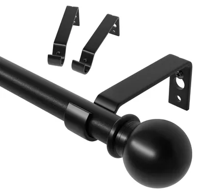Productafbeelding van Gordijnroede - Verstelbaar van 80 tot 152 cm - Wandmontage voor gordijnpanelen - Mat zwart, 16 mm diameter