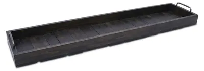 Produktbild von Holz Deko Tablett XXL schwarz mit Griffen aus Metall - 90 x 20 cm - Servier und Kerzenbrett rechteckig