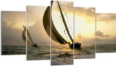 Produktbild von Bild auf Leinwand - Leinwandbild - Schiff Sonnenuntergang Sonne Landschaft - 160x85cm - Wand Bild - Wanddeko - Leinwanddruck - Bilder - Kunstdruck - Leinwand bilder - Wandkunst - EA160x85-3158