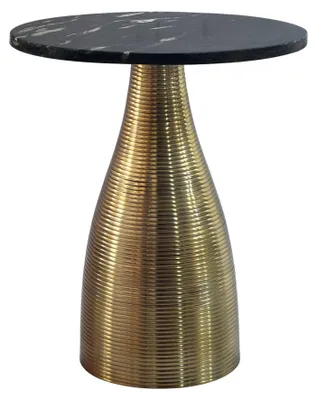 Beistelltisch Rund 40 cm Gold mit schwarzer Marmorplatte und konischem Metallgestell, Gesamtansicht.