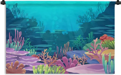 Produktbild von MuchoWow® Wandteppich Wandbehang Meer - Korallen - Unterwasserwelt - Illustration 120x80 cm Tapisserie Dekoration Wandtuch - Wanddekorationen - Wandtücher